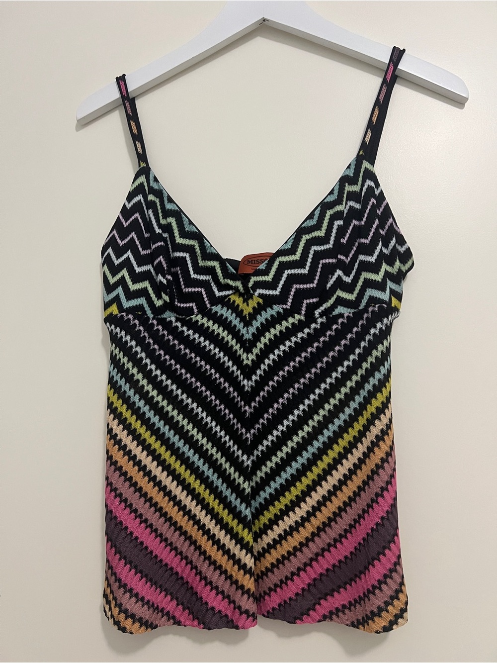RARE Vintage Missoni Women's Geometric Flame Zigzag Print Top Multi Color Black